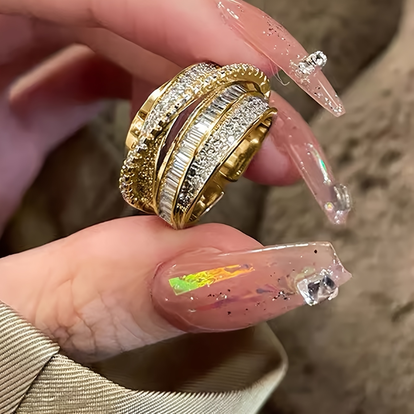 5pcs High-End Exaggerated Composite Cubic Zirconia Rings, Trendy Style